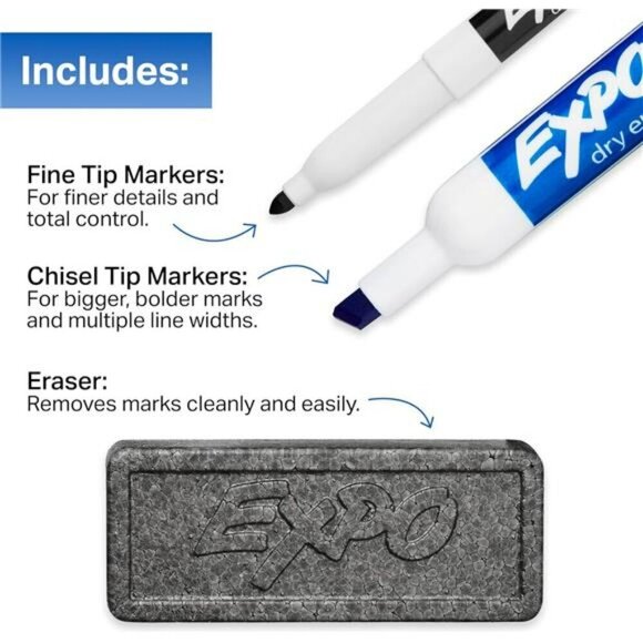 Dry Erase Markers Set Mixed Tip White Board Markers with Eraser Assorted Colors - Picture 4 of 6